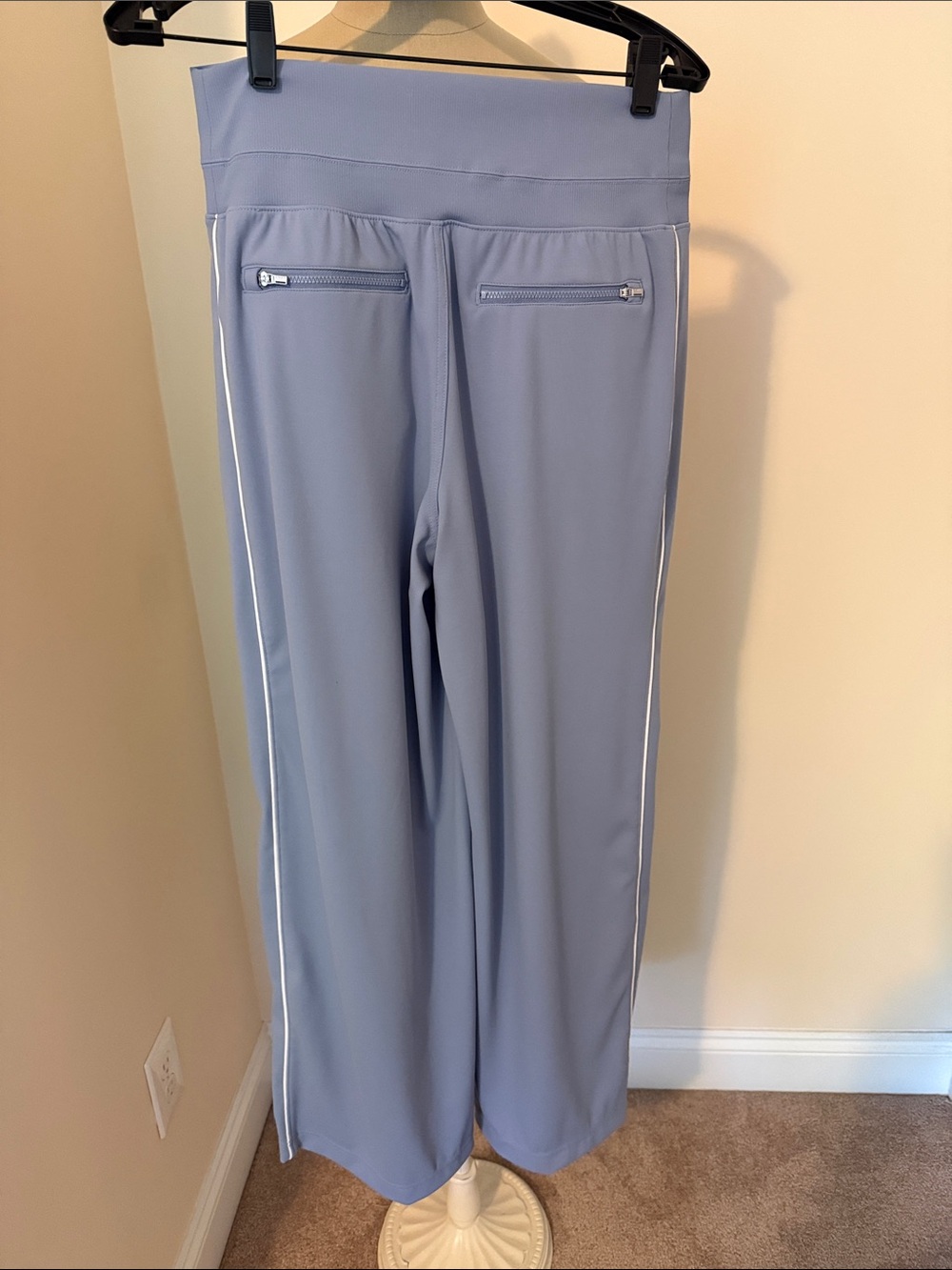 Light Blue Wide Leg Pants with White Piping - Picture 2 of 4